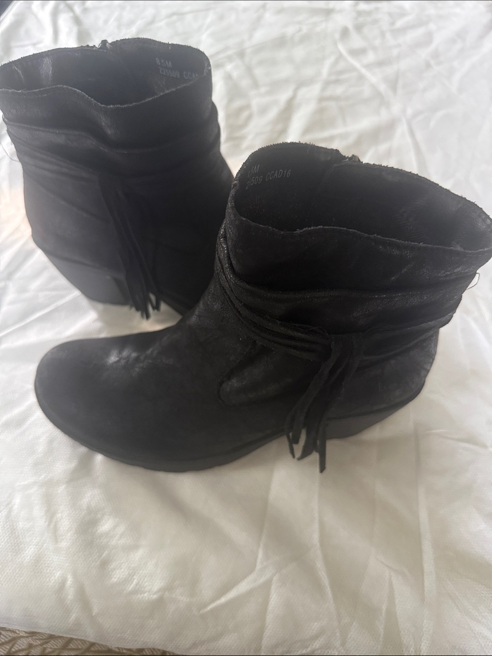 Women's Black Ankle Boots with Side Tassel Detail